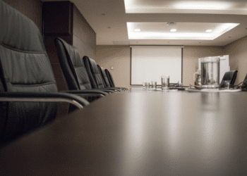 Empty executive conference room prepared for an industry roundtable on extraction regulation and manufacturing compliance.