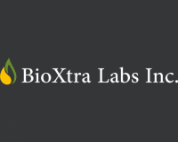 BioXtra Labs Inc logo on a grey background, PNG