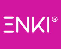 ENKI logo on a pink background, PNG