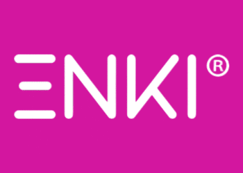 ENKI logo on a pink background, PNG