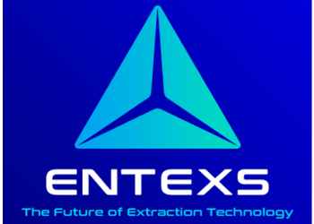 ENTEXS Corporation logo on a blue background, PNG