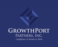 GrowthPort logo on a blue background, PNG