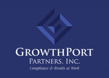 GrowthPort logo on a blue background, PNG