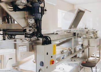 Honeycomb frames in extraction plant at beekeeping factory